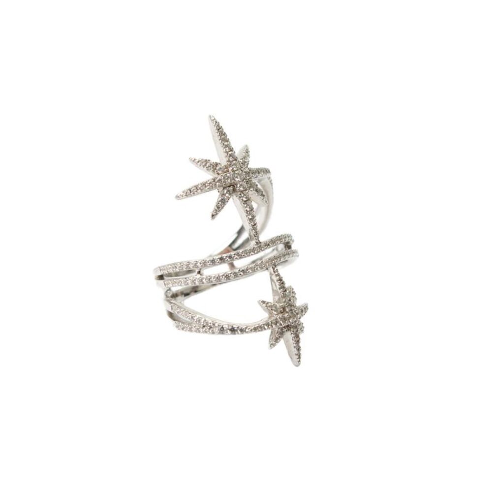 APM Monaco Womens 925 Silver Cubic Zirconia Meteorites Double Ring Sz 6
